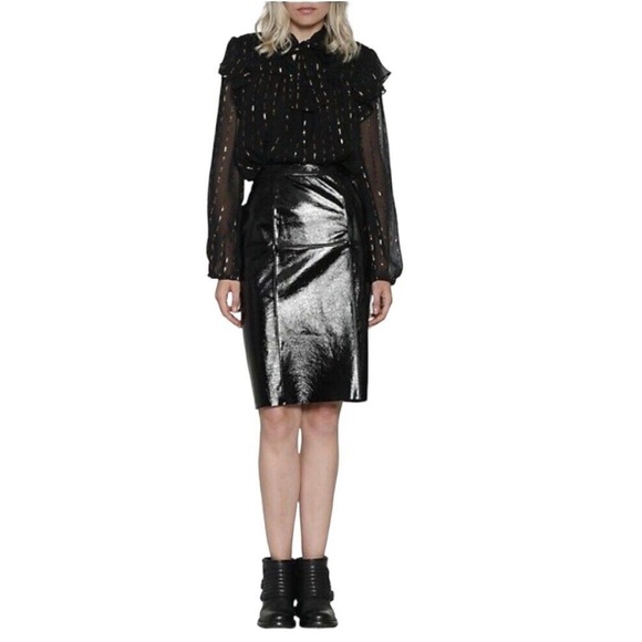Walter Baker Lamb Leather Black Patent Molli Pencil Skirt NEW NWT Size 4 - Picture 2 of 6